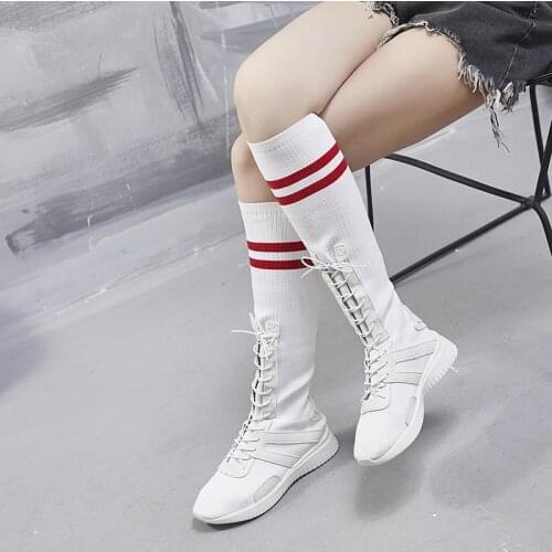 Women High Boots Autumn and Winter New Female Thigh Boots Net Red Knit Elastic Thin High-top Elastic Socks Boots
