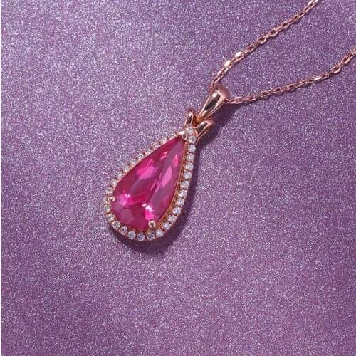 18K Rose Gold Water Drop Lab Ruby Pendant 925 Sterling Silver Wedding Pendants Necklace For Women Birthday Party Choker Jewelry