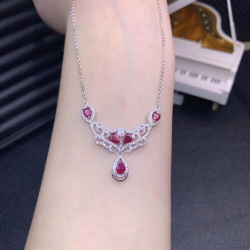 Fashion crown water drop Natural gemstone necklace Natural red ruby gem necklace 925 silver girl woman wedding gift jewelry