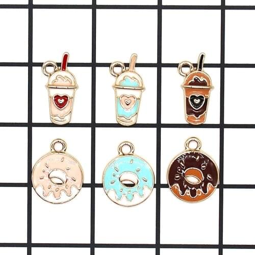 10PCS Multicolor Enamel Ice Cream Coffee Milk tea Donut Charms Pendant For Women Girls DIY Earrings Necklace Jewelry Gifts XL866