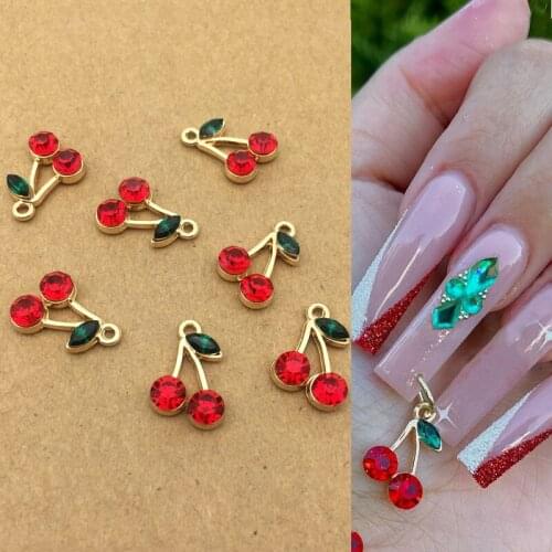 10pcs red cherry rhinestones nail charm nails accesorios decoration crystals designs kawaii accessories DIY Nail Jewelry