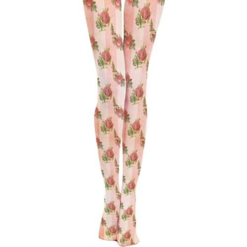 2018 Spring Garden Spiral Pink Flowers Rose Printed Pantyhose