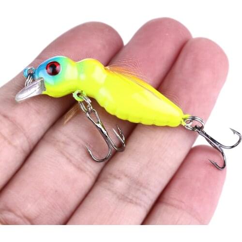 45MM Insect plastic hard Fishing Lure 4.5CM 3.4G 10#HOOKS with Wings feathers Minnow 1.77INCH Crankbaits Hooks Baits 1PCS