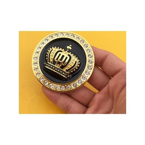 47mm Gold Metal Crystal Crown Luxury VIP Emblem Auto Badge Motorcycle Decals Sticke Car Accessories