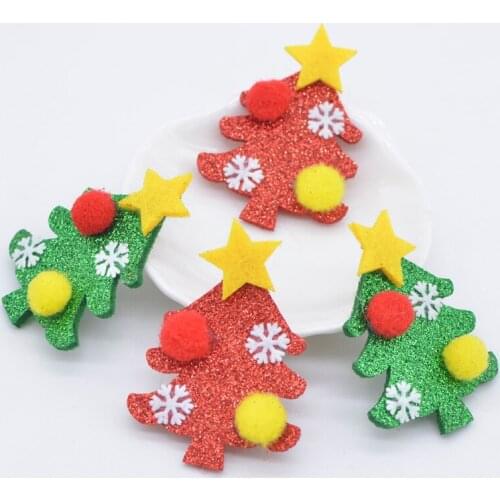 8Pcs 40*55mm Padded Glitter Christmas Tree with Balls & Snowflakes Applique for DIY Hat Clothes Headwear Shoes Decor Patches L81