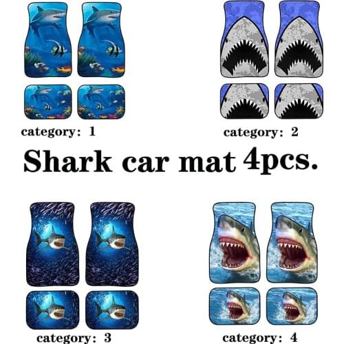 Aimaao 4 Piece Cartoon Shark Carpet Floor Mats Set For Car SUV Truck Sedan Rubber Backing All-Weather Heavy-Duty Protection