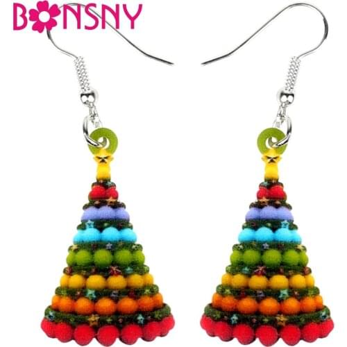 Bonsny Acrylic Christmas Gift Ball Tree Earrings Drop Dangle Navidad Decoration Jewelry For Women Girls Natal Charms Accessories