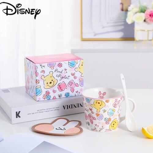 Disney Water Cup Breakfast Coffee Cup Ceramic Material with Spoon Mug Cute Cartoon Printing Simple Large-capacity