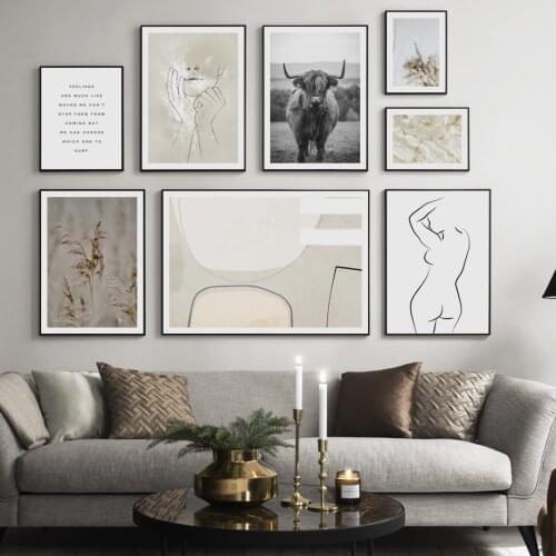 Wild yak Abstract Line Marble Wheat Plant Wall Art Canvas Painting Nordic Posters And Prints Wall Pictures For Living Room Decor