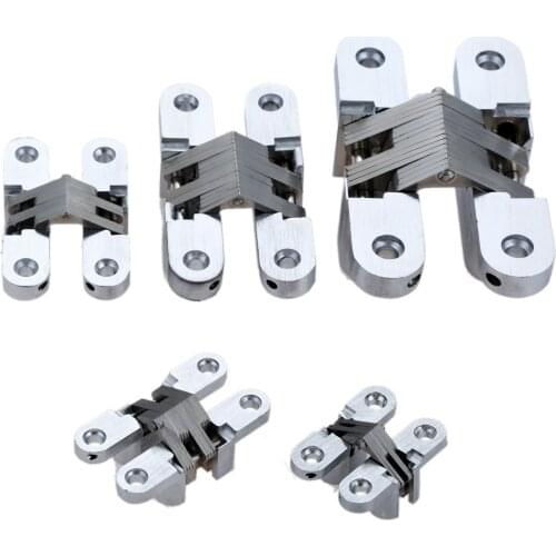 DRELD 2pcs 304 Stainless Steel Hidden Hinges Invisible Concealed Folding Door Hinge For Kitchen Furniture Hardware with screws