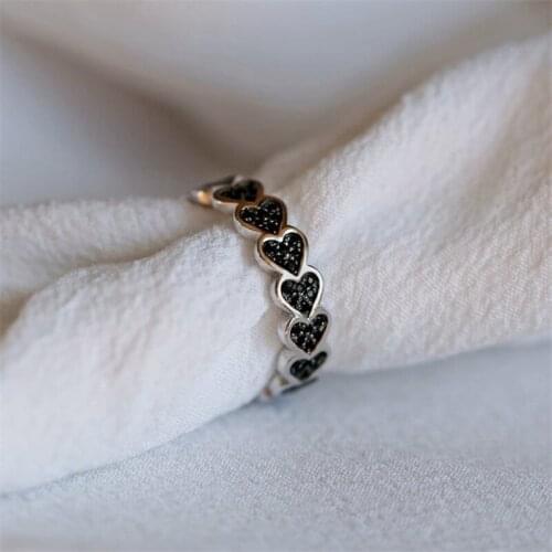 Elegant New Heart-Shaped Black Zirconium Single Row Ring For Women Girls Party Fashion Jewelry Hand Accessories Size5-11