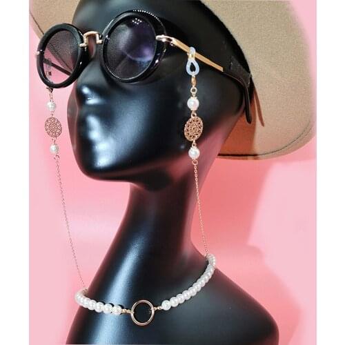 Anti-lost Pearl Glasses Chain Necklace Cord Holder Hollow Flower Neck Straps Mask Chain Women Glasses Clips Eyeglass Lanyard