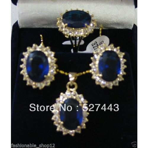Hot sell Noble- FREE SHIPPING>>@> Wholesale Noblest sets blue jade pendant ring earrings necklace Natural jewelry