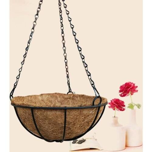 Hanging Coconut Shell Vegetable Flower Pot Basket Planter Iron Art Garden Decor