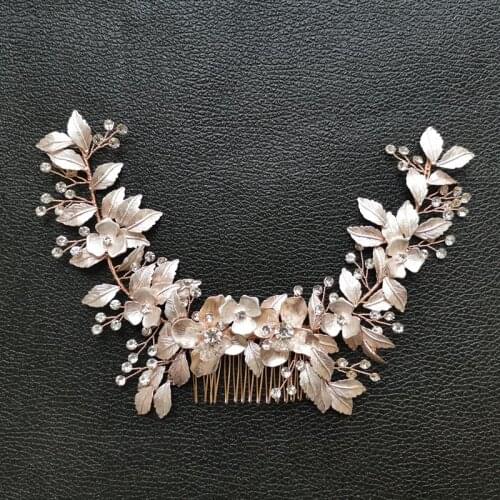 Floralbride Handmade AlloyCrystal Rhinestone Pearls Flower Wedding Hair Comb Set Bridal Headdress Hair Accessories Women Jewelry