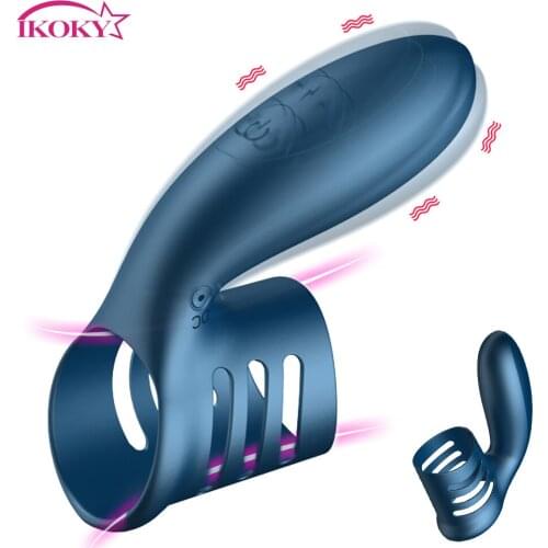 IKOKY Cock Cage Dick Enlargement Ring Adult sex product Clitoris Stimulate Sex male Rings Ring Vibrator Strap-on Sleeve