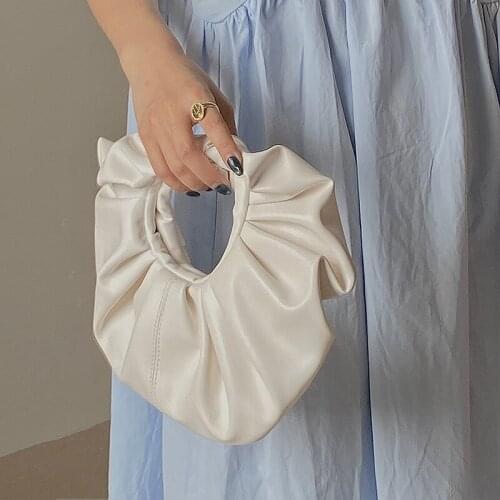 Ins Luxury Women Round Bags White Pleated Cloud Bag Brand Soft Leather Handbags Tote Shoulder Bags Designer Casual Messenger Bag