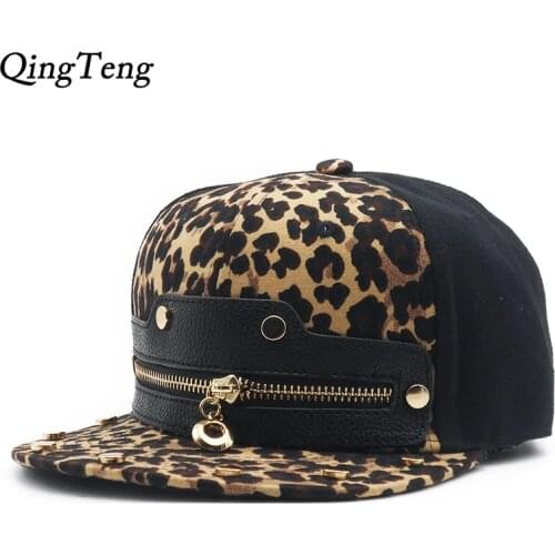 2021 Men Hip Hop Fashion Cap Leopard Print Zipper Custom Snapback Hats Cheap Summer Outdoor Sun Hat Swag Baseball Hat Casquette