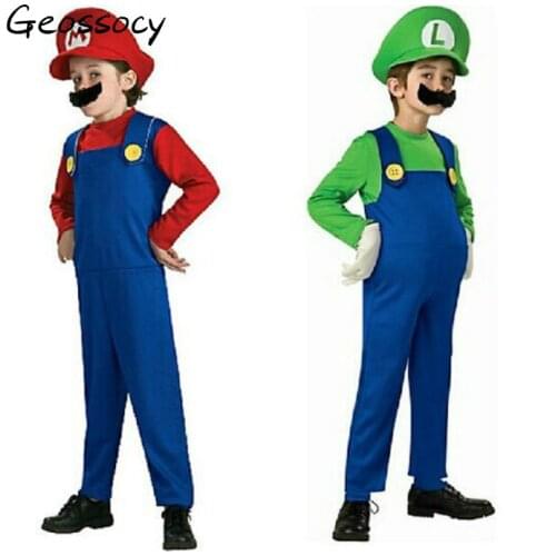 Halloween Funy Cosplay Costume Super Brothers Plumber Fancy Dress Up Party Costume Cute Kids Children Boys Girls