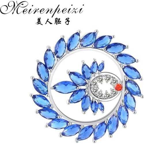 Meirenpeizi Sliver Color Plated Flower Brooches for Women Wedding Rhinestone Bouquet Bijoux Pins Clothing Jewelry Accessories