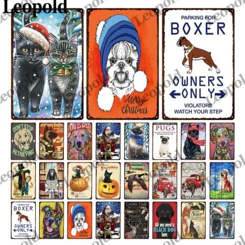 Metal Plaque Christmas Animal Series Graffiti Puppy Portrait Corridor Room Retro Wall Art Deco Metal Painting