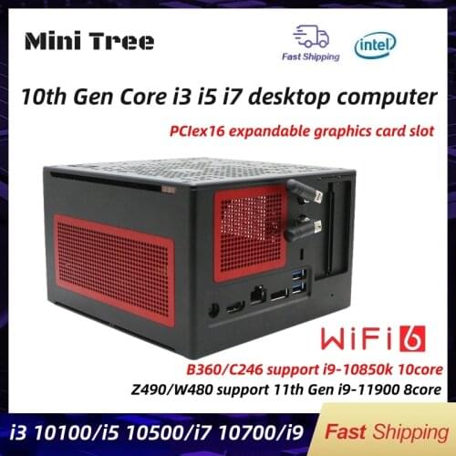 10TH B360 Fan Mini PC Core i9 10900 i7 10700 i5 10600 10500 Gaming Computer Desktop M.2 NVME SSD Win10 Pro Type-C AC WiFi DIY PC