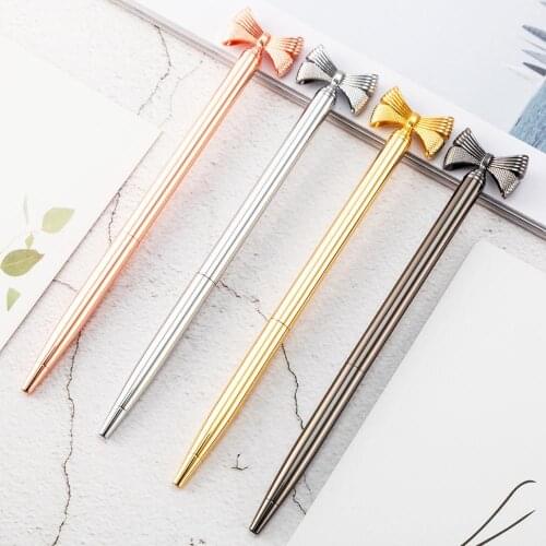 24 pcs/lot Fashion Bow Metal Ballpoint pen Cute Rotary Ball pens Business pen office School writing supplies