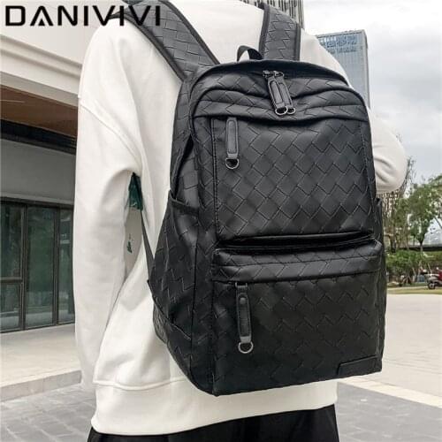 Fashion Brand Mens Backpack Laptop Weave Large Capacity Travel Backpack for Men Soft Leather Designer Bagpack Mochila Hombre