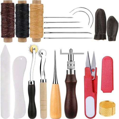 LMDZ Leather Sewing Kit With Leather Craft Tool Bone Waxed Thread Triangle Needles Multi-function Groover For DIY Leather Craft