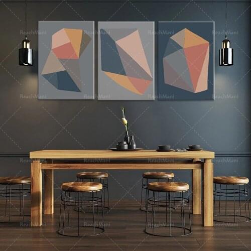 A set of 3 abstract color blocks, colorful abstract shape paintings, bedroom murals, and printable large-scale wall artist home