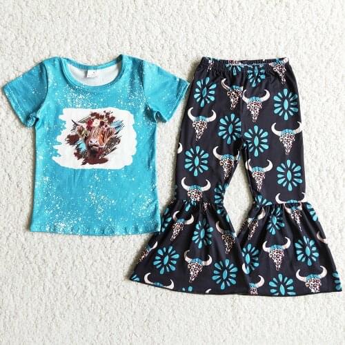 New Fashion Kids Designer Clothes Girls Bell Bottom Outfits Cow Print Boutique Toddler Baby Girls Clothes Sets Milk Silk Kid Set