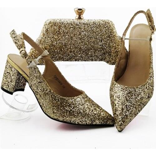 New fashion gold style women shoes match bag set african pumps and handbag for dress 010819,heel 7.5CM