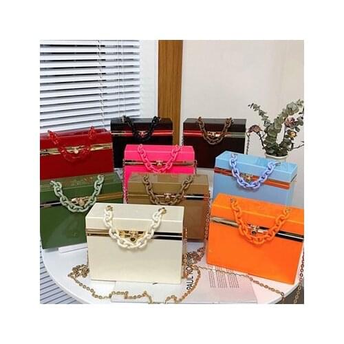 Acrylic 2021 new square box lock bag fashion shoulder messenger bag portable chain female bag