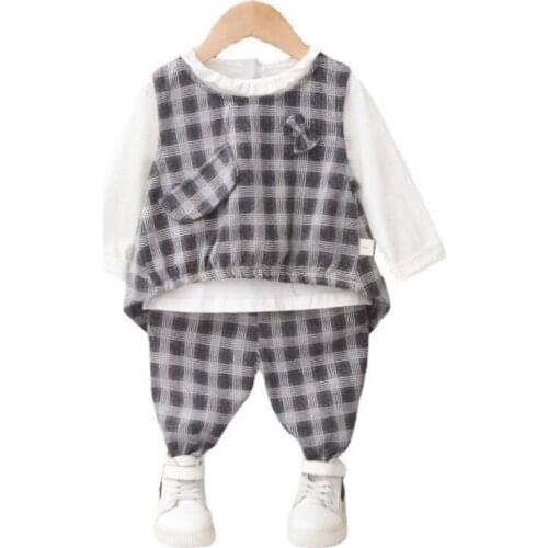 New Autumn Fashion Baby Girl Clothes Suit Children Plaid Vest T-Shirt Pants 3Pcs/Set Toddler Casual Cotton Costume Kids Clothing