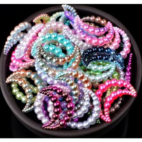Nwest 100p 11x15mm moon shape Rainbow color resin Half Round Flat Back ABS Pearls Scrapbook Decoration DIY Jewelry accessories