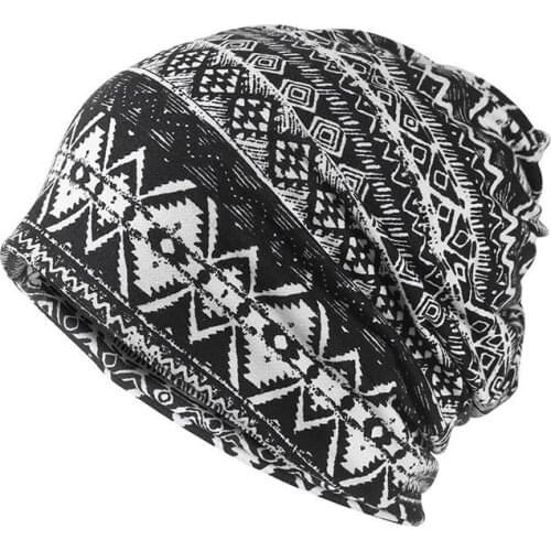 2021 Cotton Autumn winter Skullies cap beanie hat geometric print turban Hat scarf dual use for Men and Women 77
