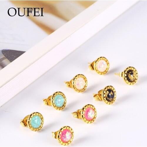 OUFEI Stainless steel Rose gold Stud earring crystal Multicolor Stud earring woman advanced jewelry Accessories 2019 wholesale