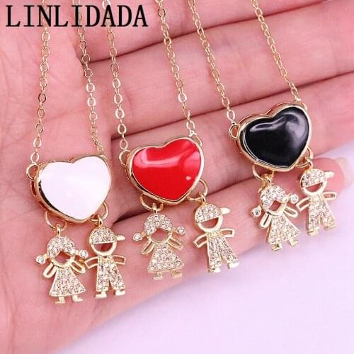 8Pcs 2019 gold filled pave cz girl boy with enamel heart pendant necklace women gift for lover elegance Romantic jewelry