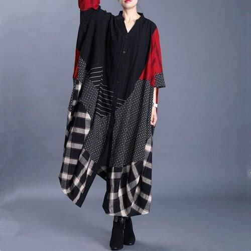 Oversized Women Cotton Casual Dress Bat sleeves Hem Loose Asymmetry Autumn Elegant Dress cotton and linen stitching loose dress