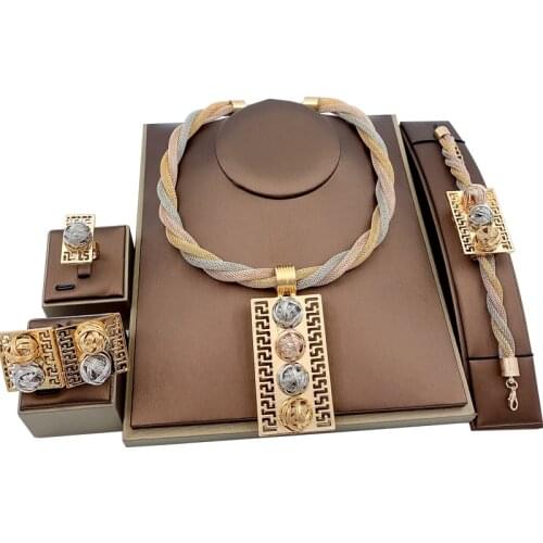 Indian Ethnic Jewelry Square Shape Pendant Jewelry Necklace Ring Bracelet Earrings Jewelry Sets Charm Bride Wedding Jewelry Gift