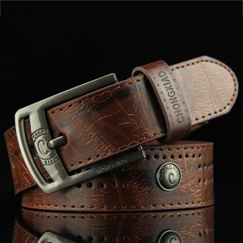 Mens Casual Belt Hollow Rivet Punk Style Belt Wide PU Leather Belt Buckles For Men Fashion Male High Quality Jeans Belt New