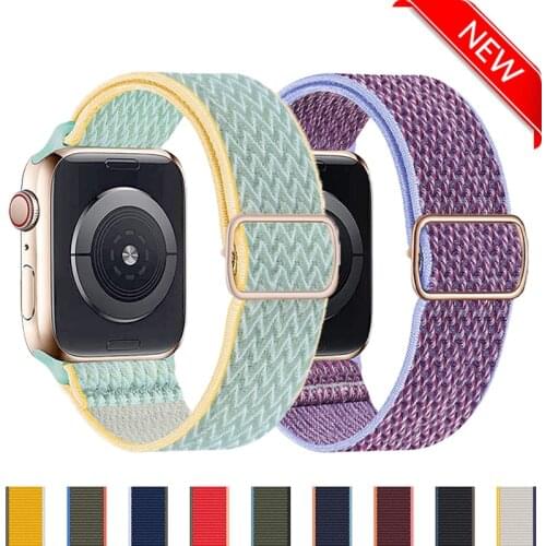 Strap for Apple Watch Band 44mm 40mm 38mm 42mm 44 mm Adjustable Elastic Nylon Sports solo Loop Bracelet iWatch Series 3 4 5 6 se