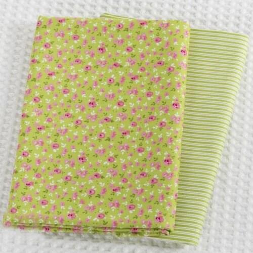 50x40cm Green Blooming Flower & Stripe 100% cotton twill cotton Fabric small size fabric Bundle For DIY Sewing