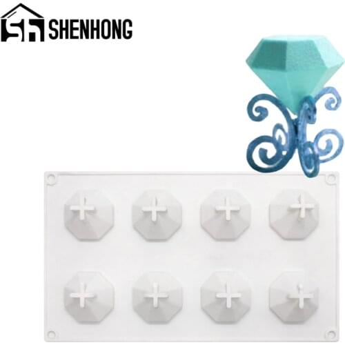 SHENHONG 8 Cavity Diamond Mousse Silicone Cake Mold Valentines Day Chocolate Mould Pastry Baking Tools Decorating Bakeware