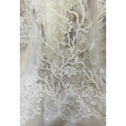 Heavy beaded embroidered African lace fabric SYJ-566818 Nigerian tulle lace 5 yards French lace for party dress