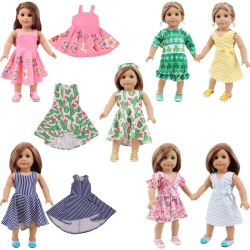 Doll Skirst/Suit For 18 Inch American & 43Cm Baby New Born Doll Cute Cartoon Printing For Our generation Doll Daily Life