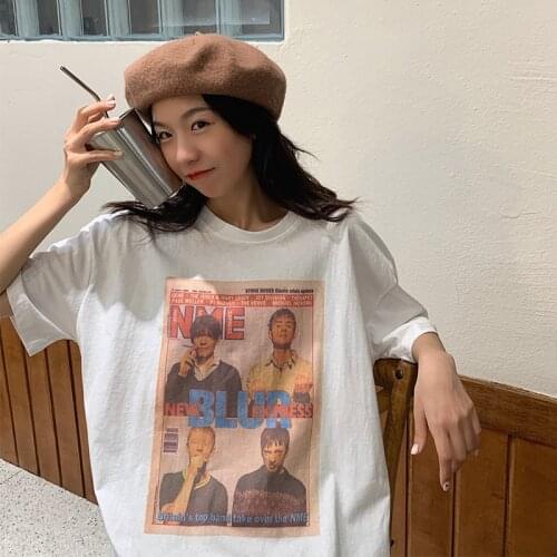 Womens T-shirts Tops Japanese Kawaii Ladies Ulzzang Loose Retro Print Tshirt Female Korean Cute Harajuku Clothes For Women