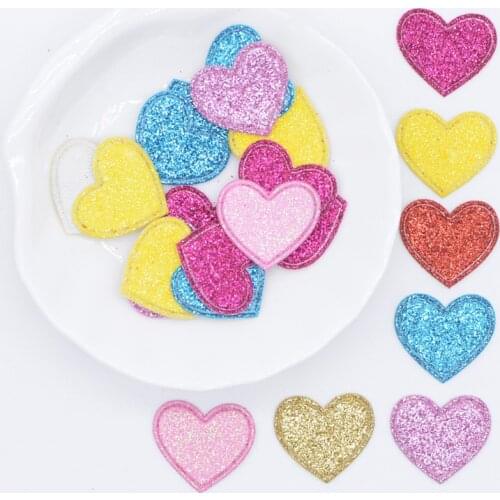100Pcs/lot Mixed Glitter Leather Heart Shape Appliques for DIY Clothes Crafts Sewing Supplies Headwear Hat Decor Accessories C21