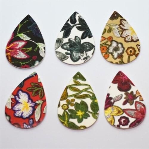 20pcs/lot New Fashion Print PU Leather Teardrop Charm Connectors For DIY Earrings Pendant Jewelry Making Handmade Accessories