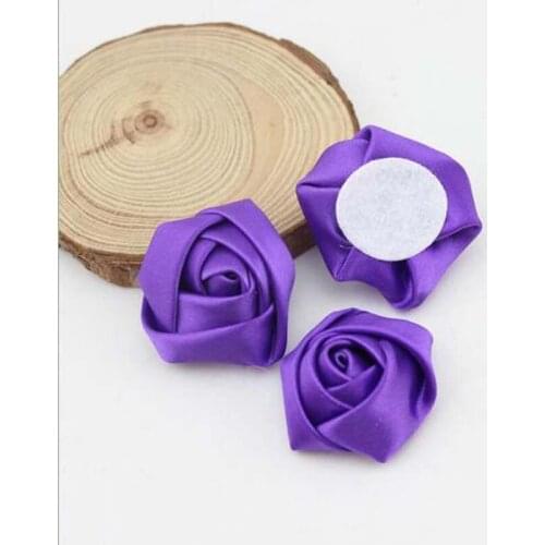 200Pcs/Lot 3.5cm Purple Flowers Handmade Satin Rose Ribbon Flowers DIY For Make Wedding Bouquet Flower AccessoriesViolet